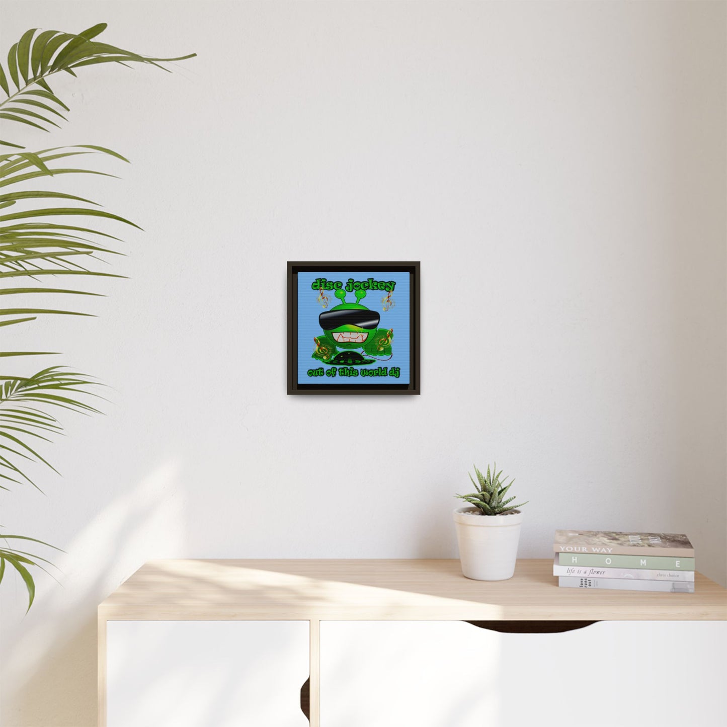 disc jockey - framed canvas art (light blue)