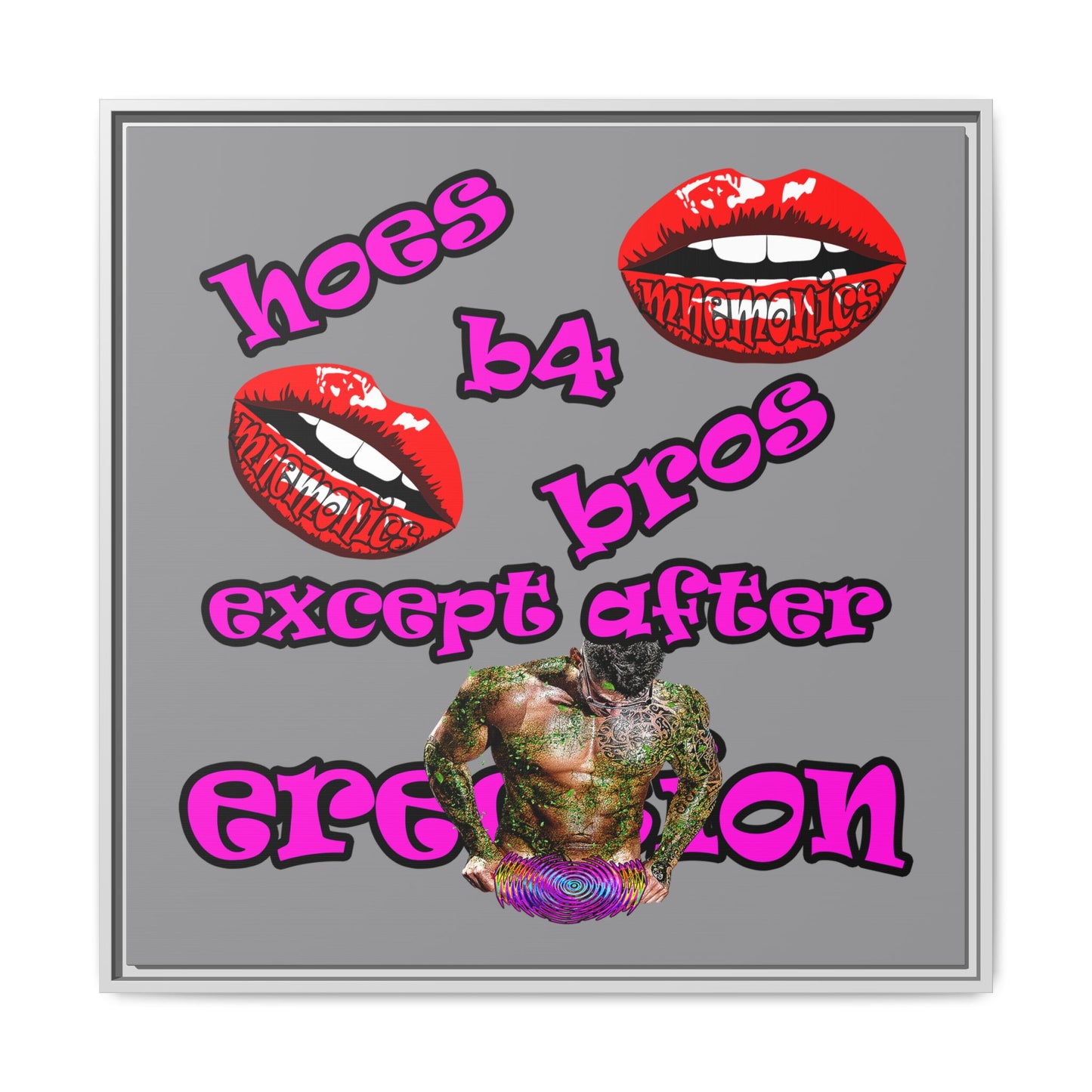 hoes b4 bros - framed canvas art (grey)