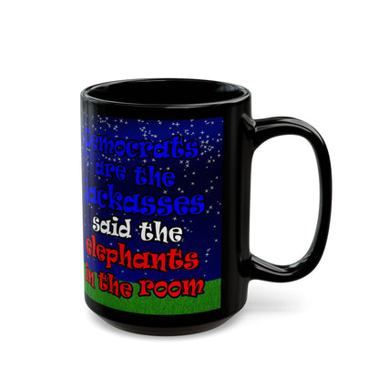 donkeys and elephants - Black Mug ('snoops' background)