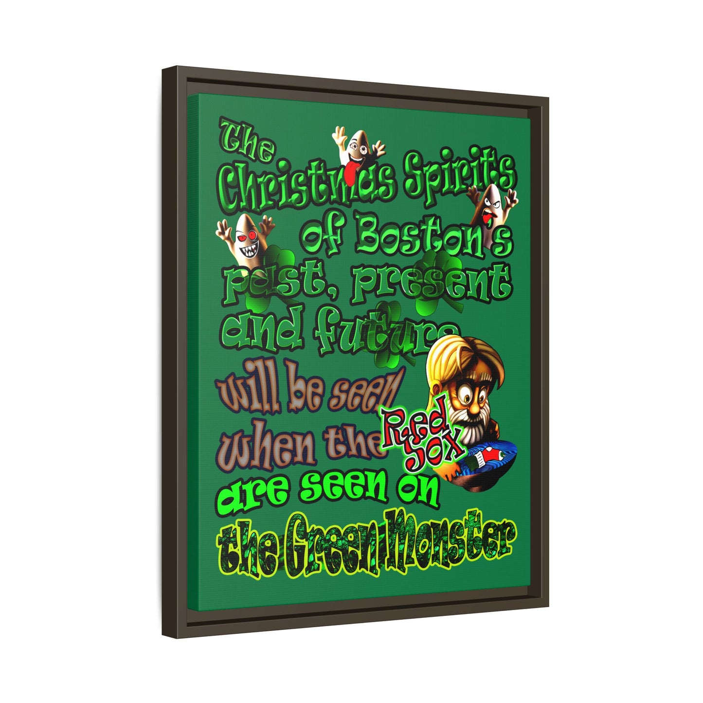 christmas spirits of boston - framed canvas art (dark green)