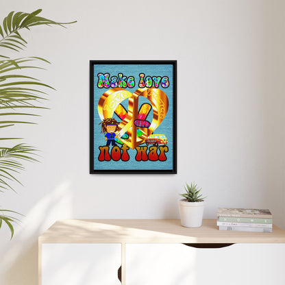 love peace - framed canvas art (faded blue)