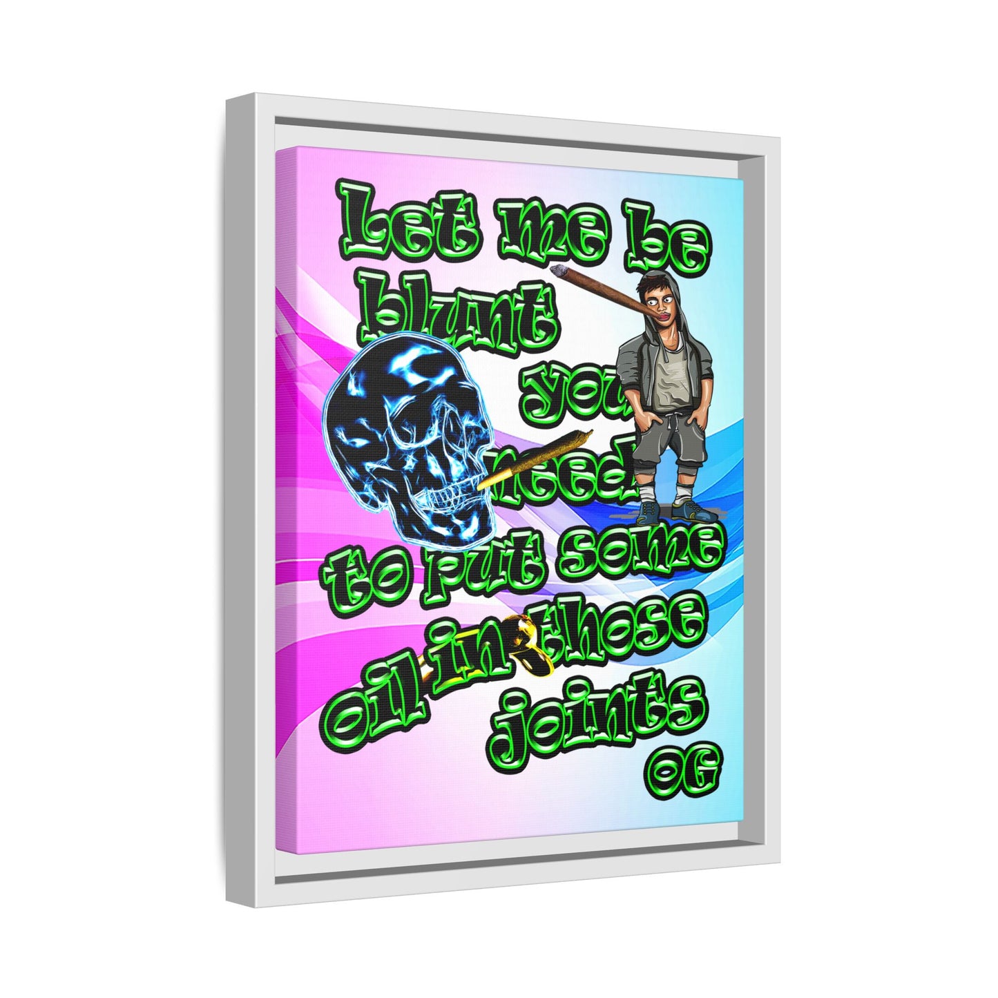 og - framed canvas art (light blue-pink wave)