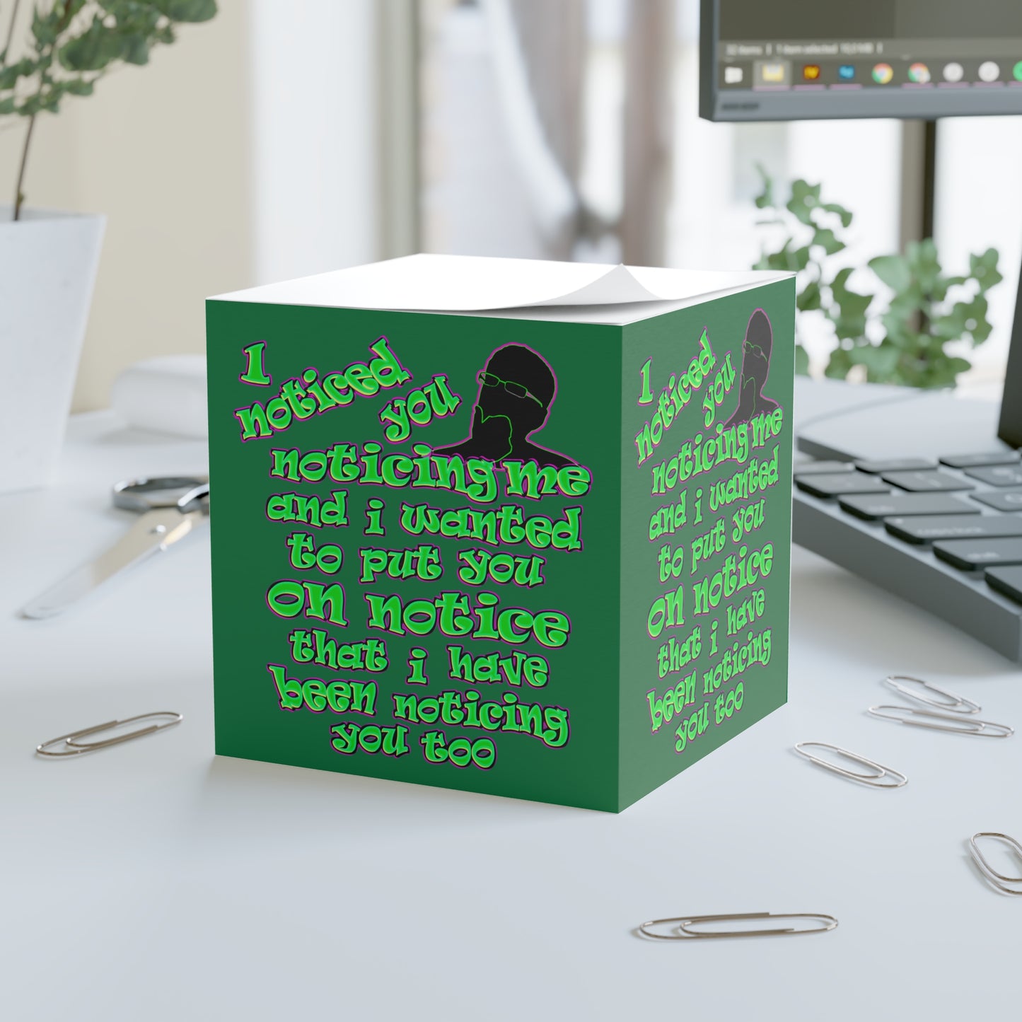 noticed you noticing - note cube (dark green)