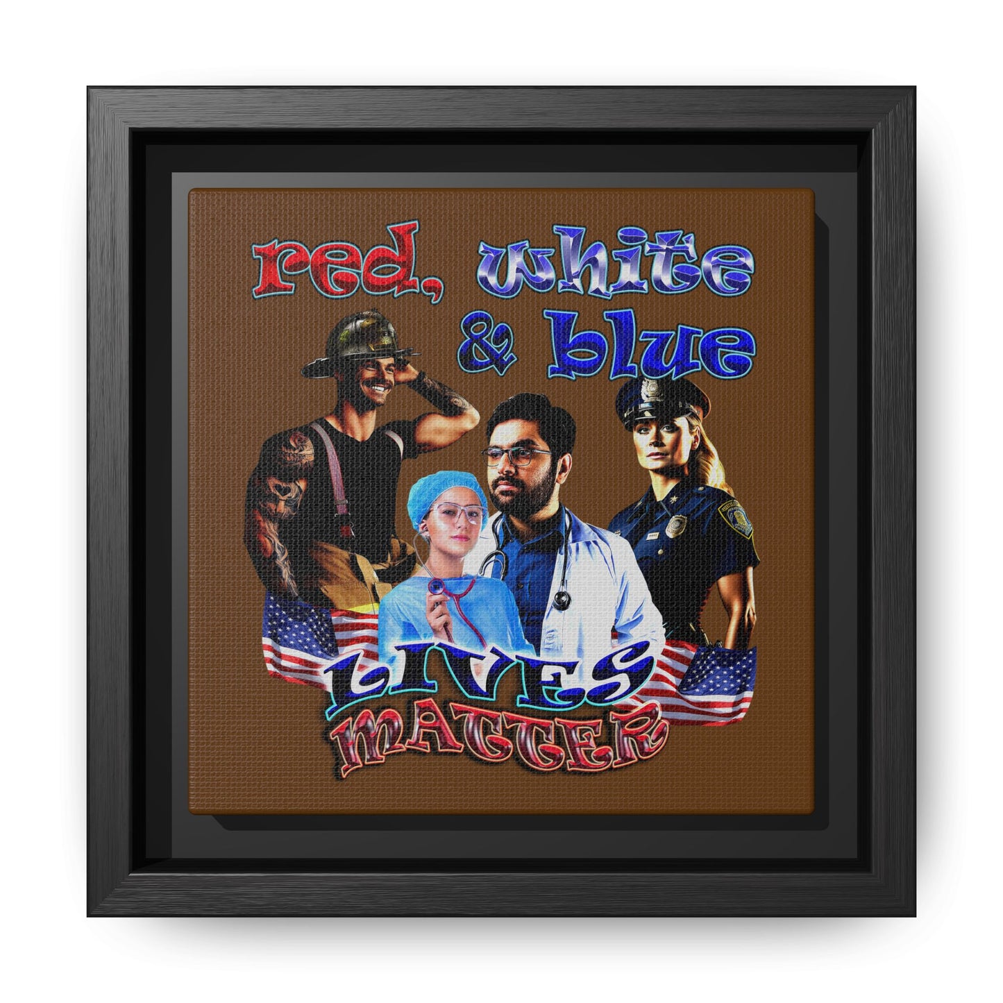 rw&b lives matter - framed canvas art (brown)