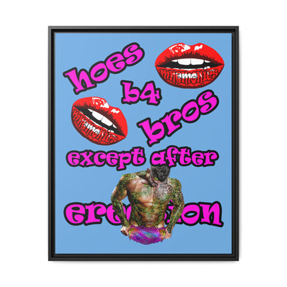 hoes b4 bros - framed canvas art (light blue)