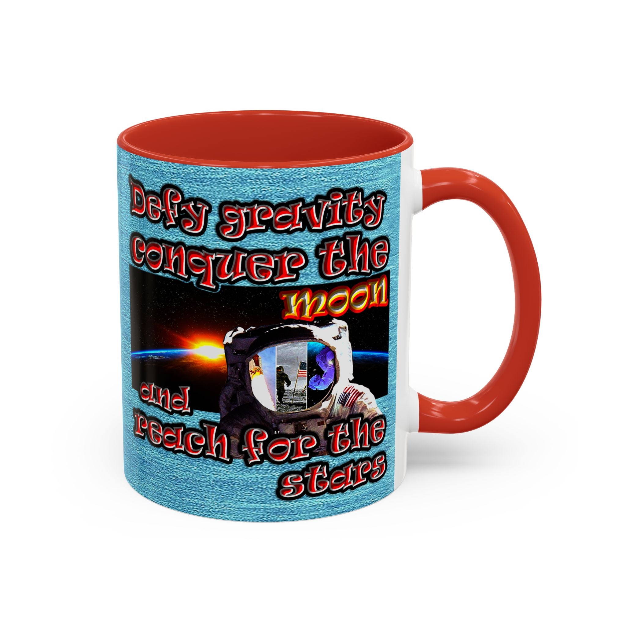 defy conquer reach - Accent Mug (faded blue)