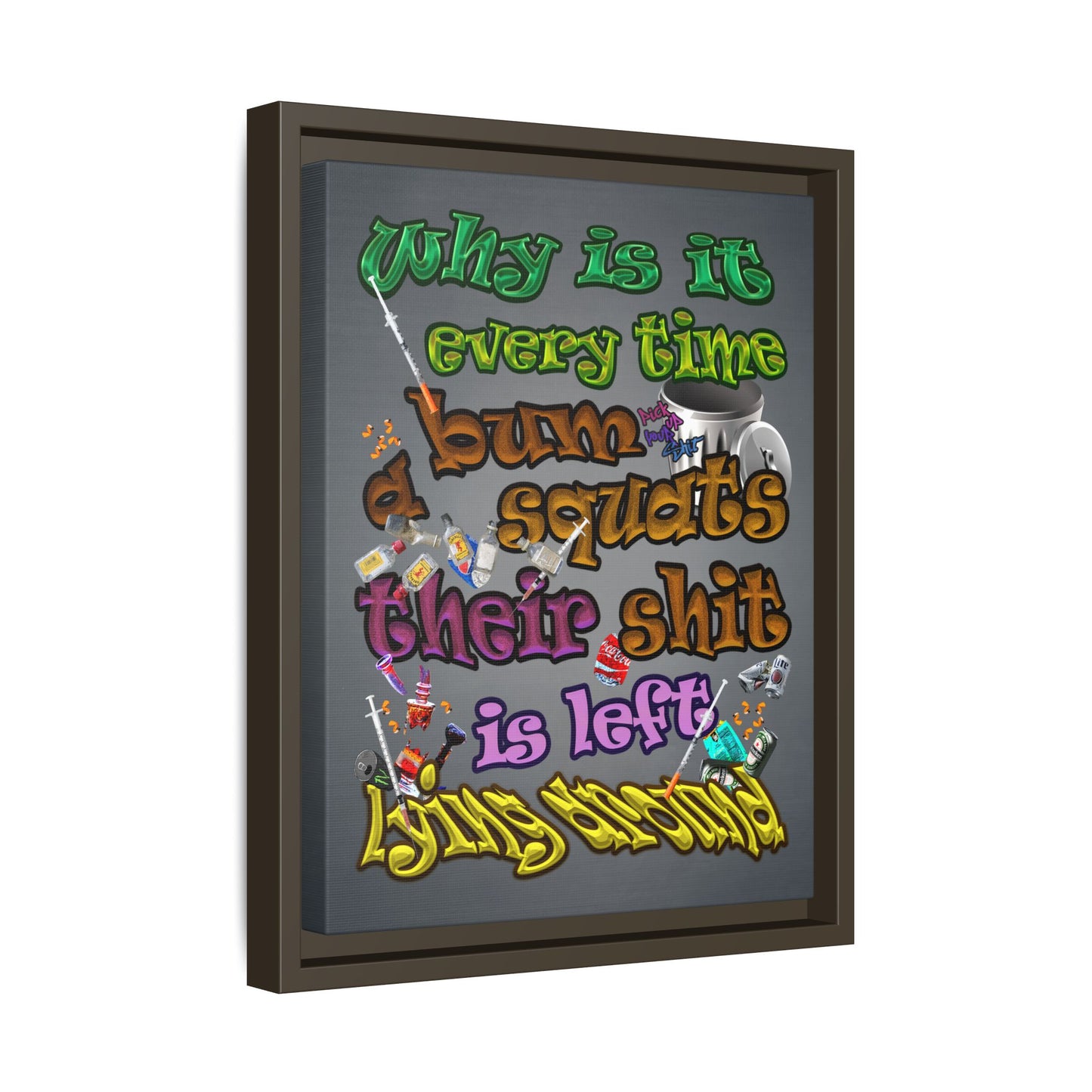 the bum's shit - framed canvas art (grey-light grey)