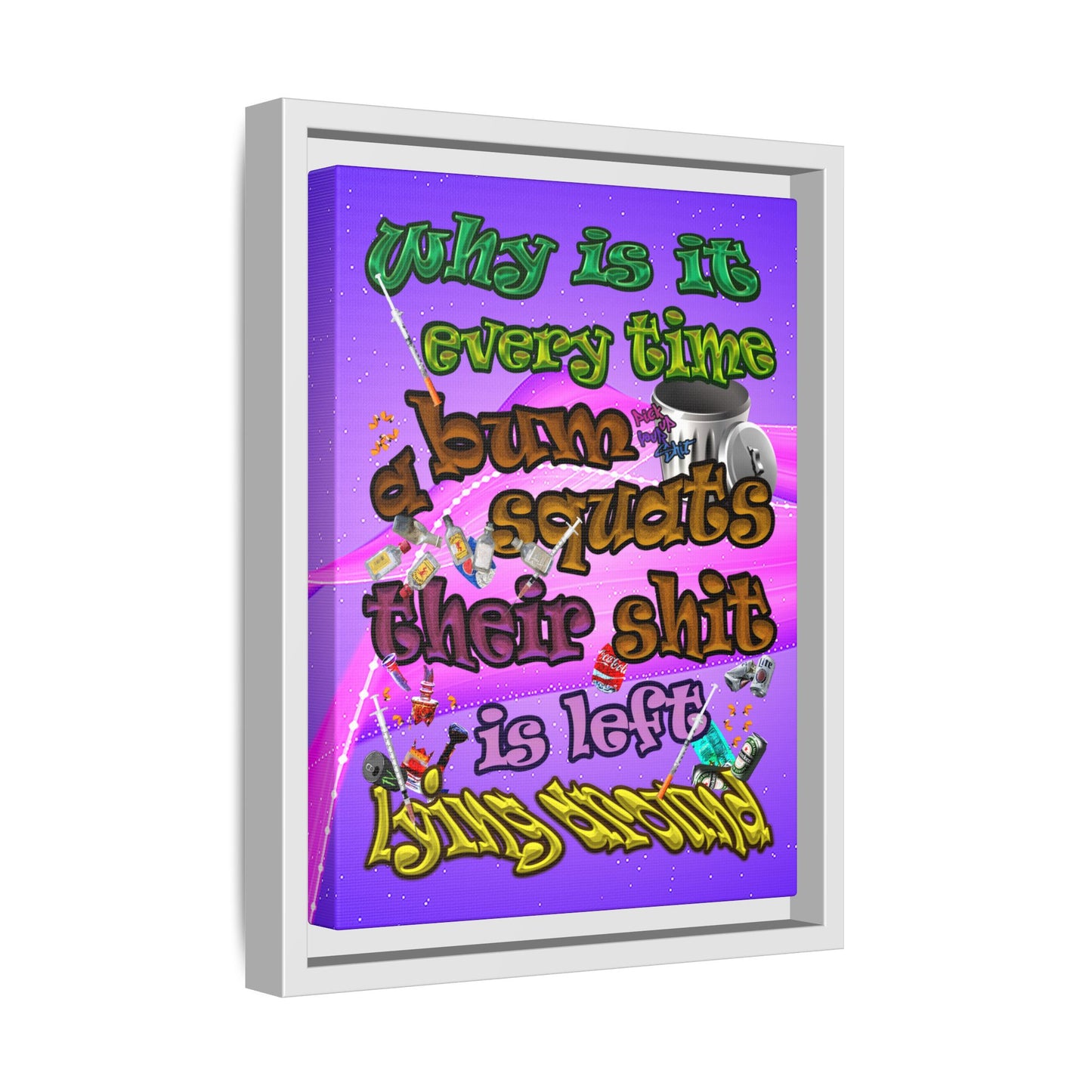 the bum's shit - framed canvas art (purple-pink wave)