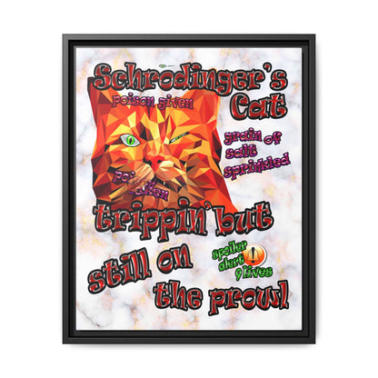 schrodinger's cat - framed canvas art (white marble)
