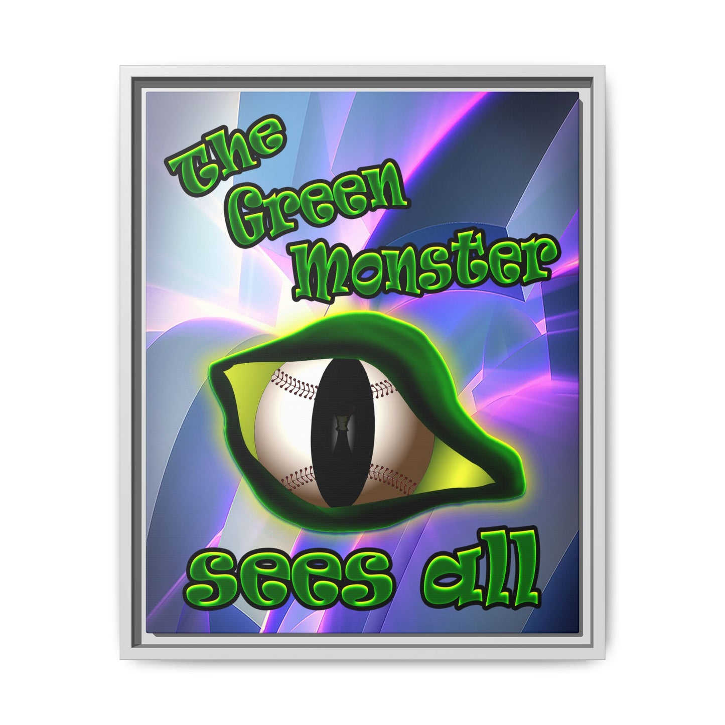 green monster - framed canvas art (grey-pink wave)