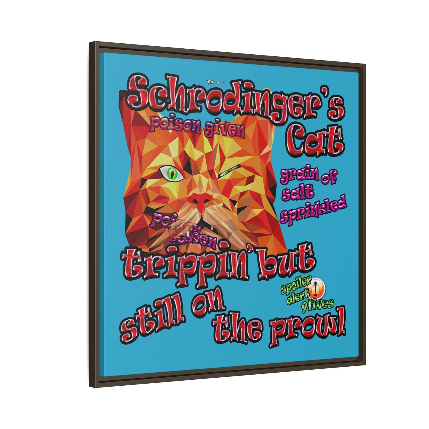 schrodinger's cat - framed canvas art (turquoise)