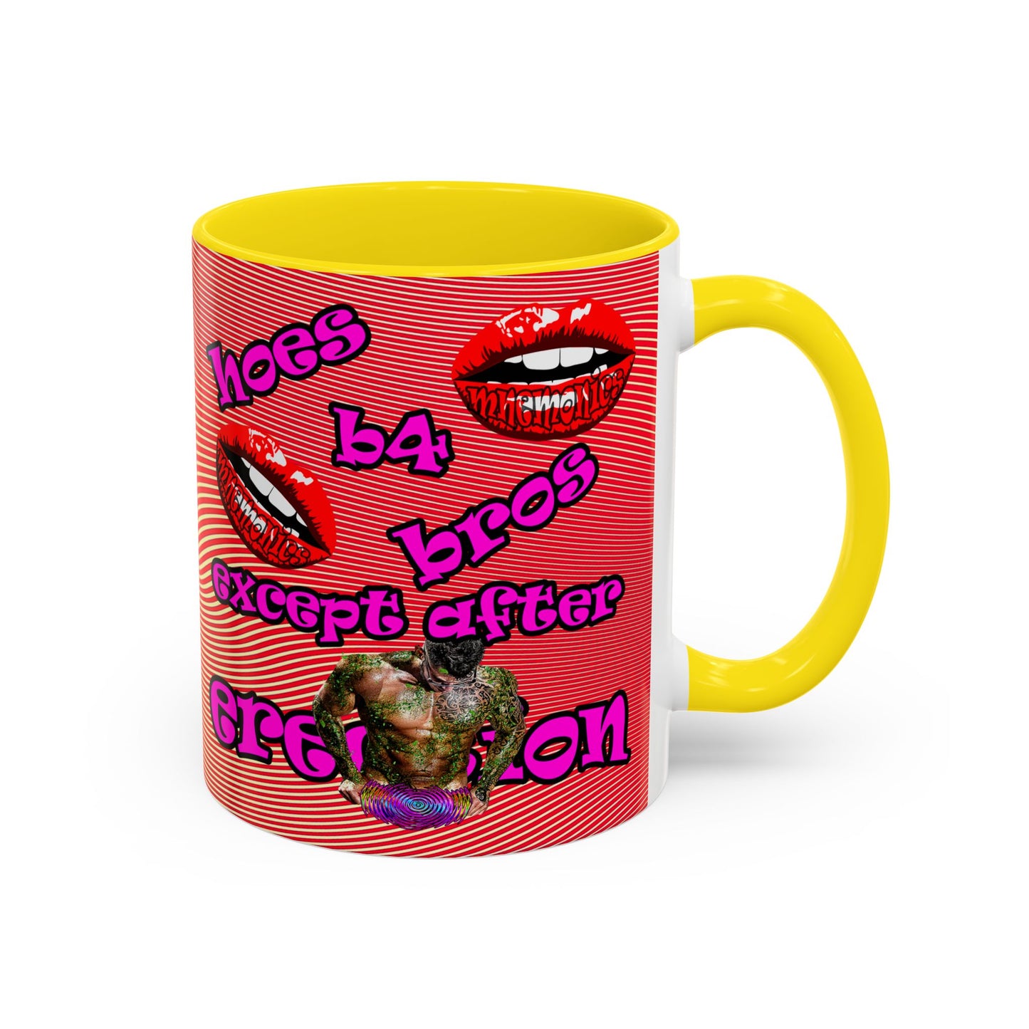 hoes b4 bros - Accent Mug (yellow-orange wave)