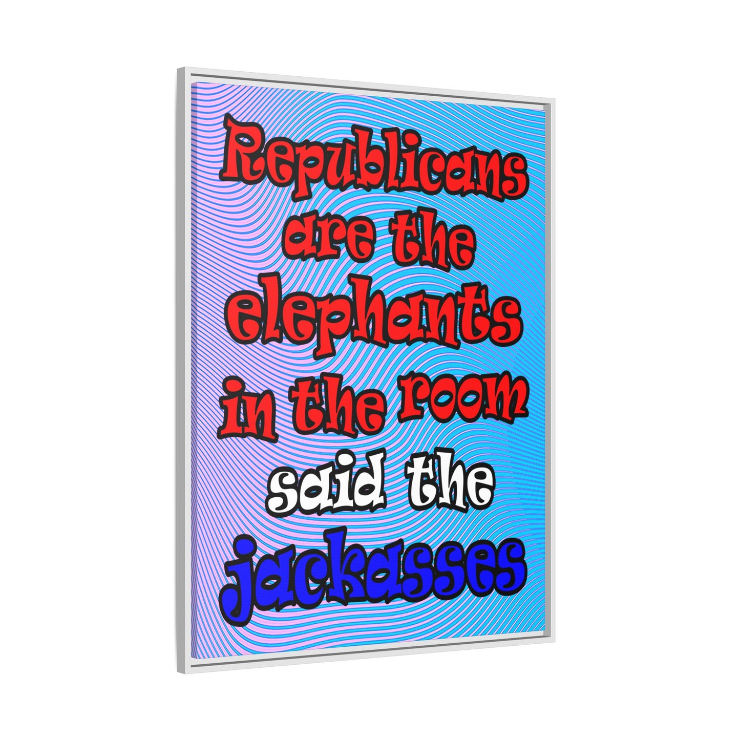 donkeys and elephants - framed canvas art (light blue-purple wave)