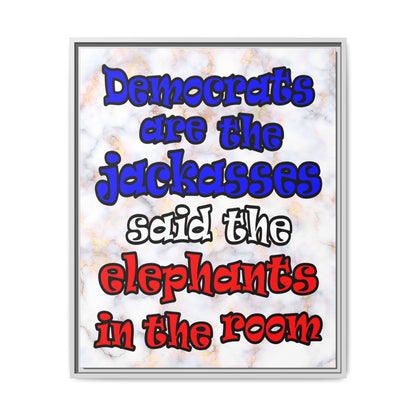 donkeys and elephants - framed canvas art (white marble)