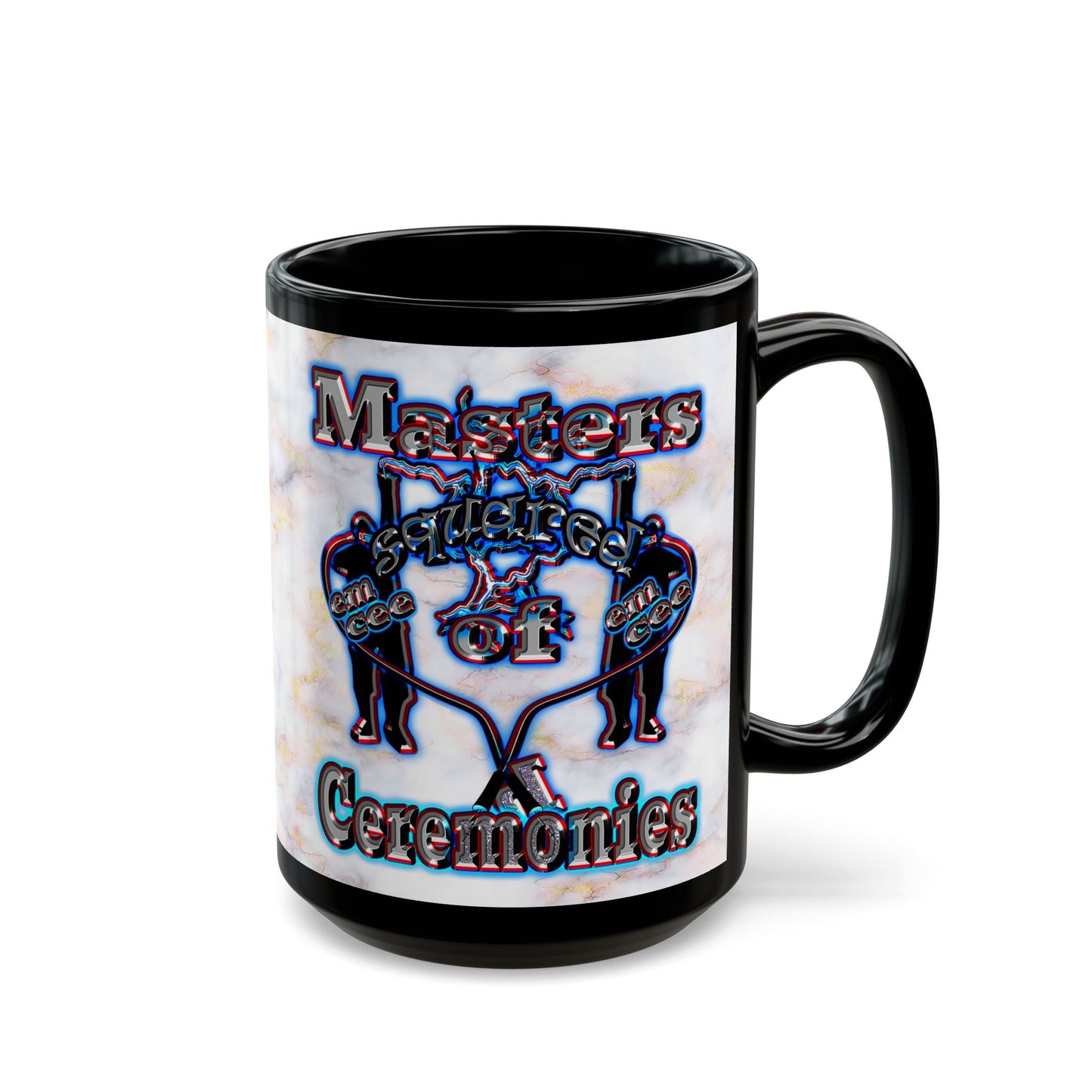 em cee squared - Black Mug (white marble)