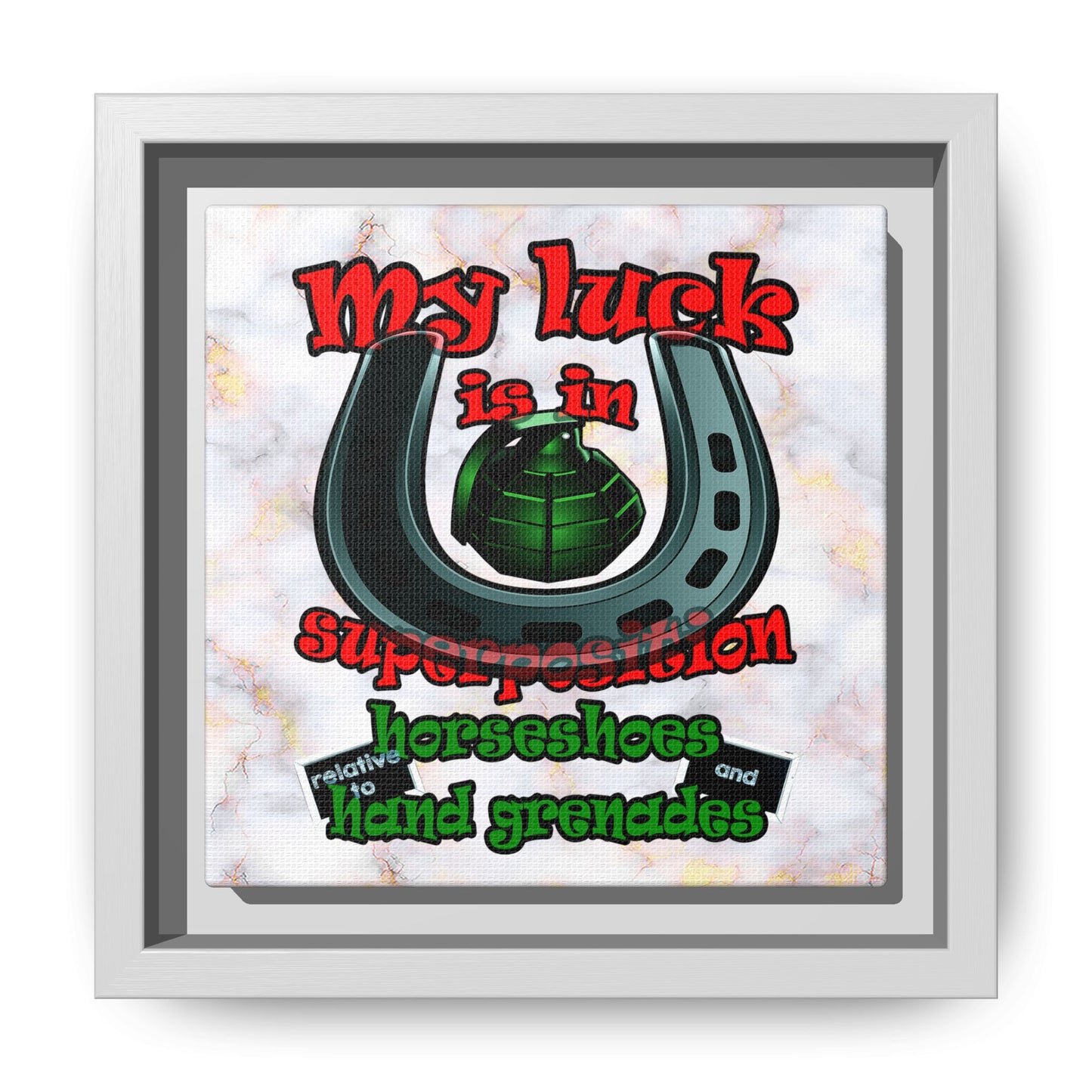 my luck - framed canvas art (white marble)