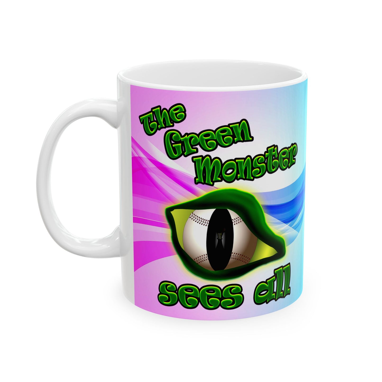 green monster - White Mug (light blue-pink wave)
