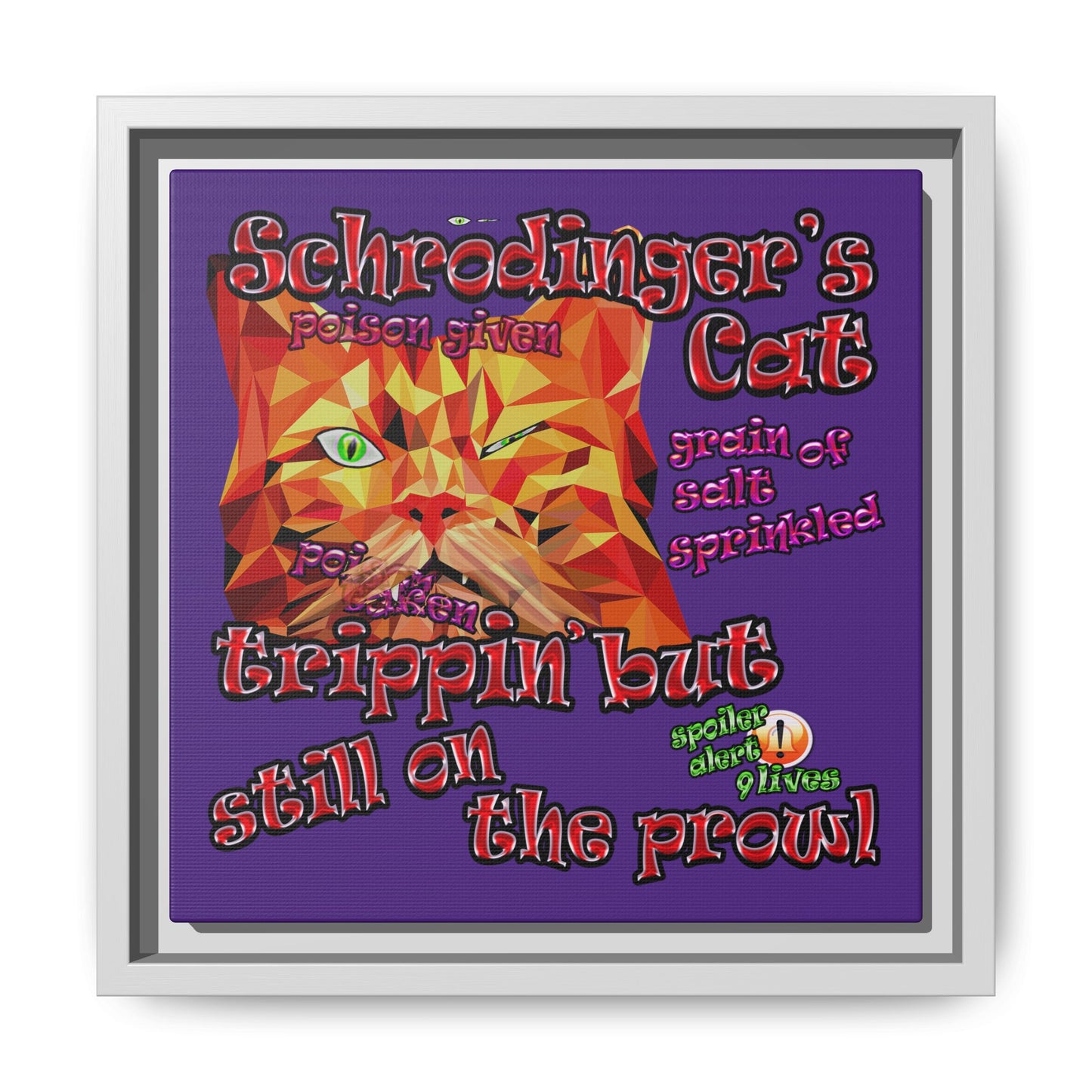 schrodinger's cat - framed canvas art (purple)