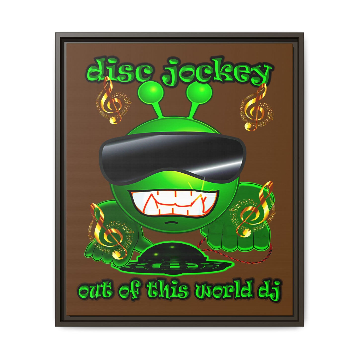 disc jockey - framed canvas art (brown)