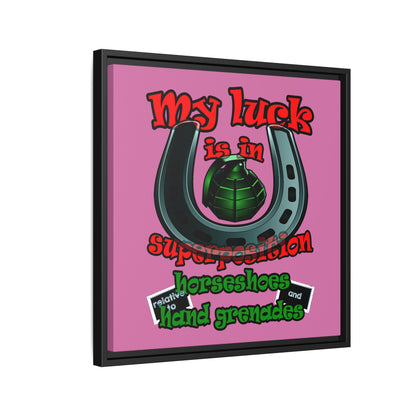 my luck - framed canvas art (light pink)