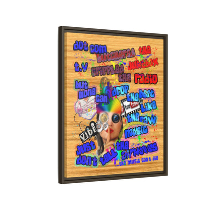 drop the beat - framed canvas art (butterscotch wood finish)