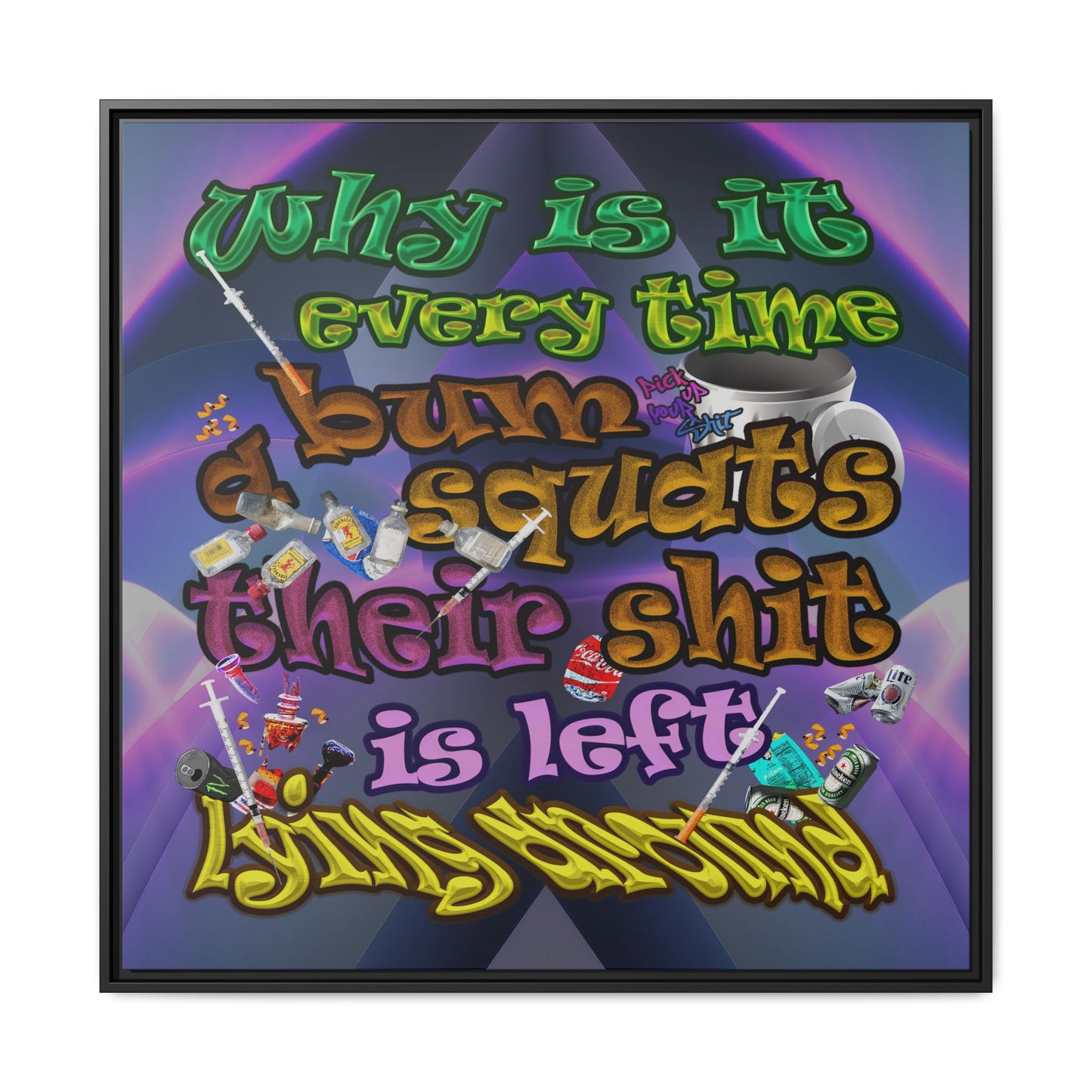 the bum's shit - framed canvas art (grey-pink wave)