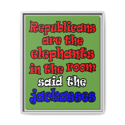 donkeys and elephants - framed canvas art (green)