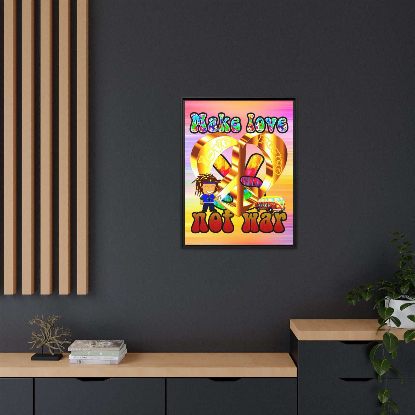 love peace - framed canvas art (color blur)