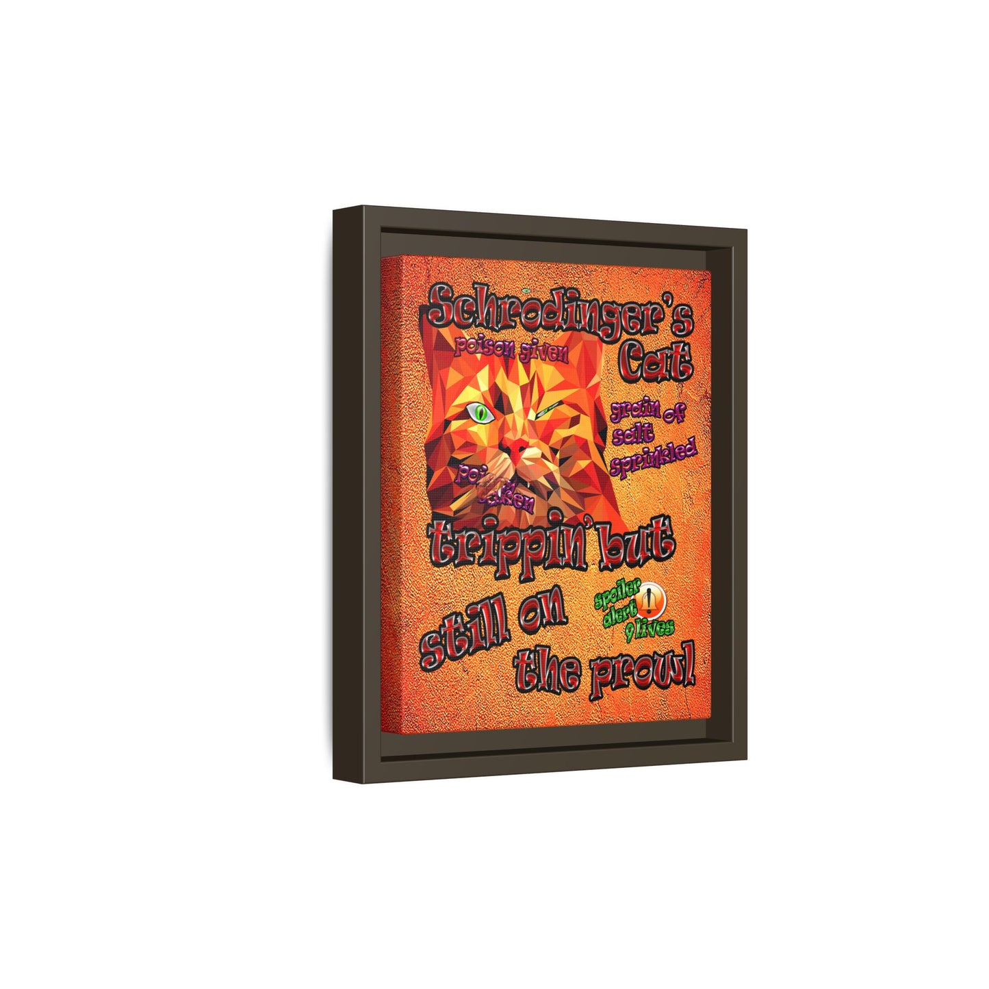 schrodinger's cat - framed canvas art (burnt orange)