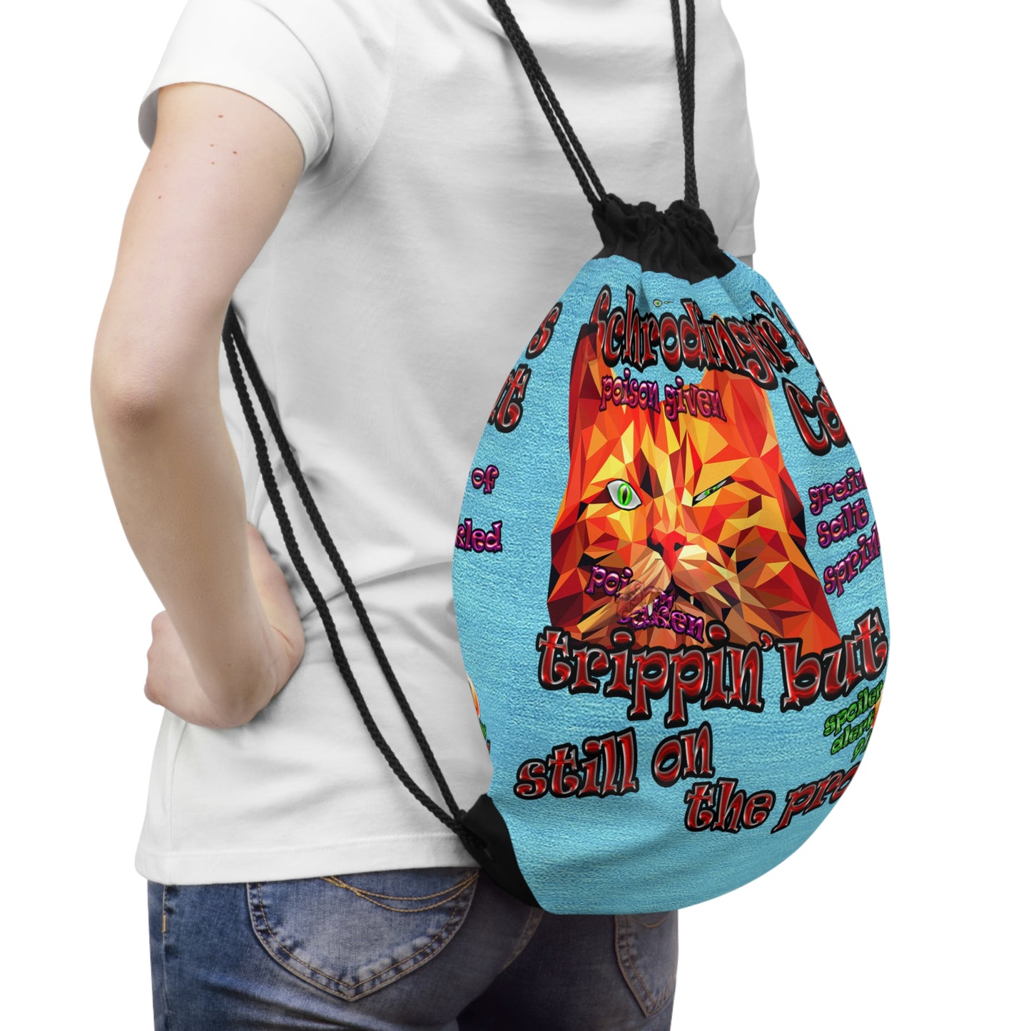 schrodinger's cat - Drawstring Bag (faded blue)