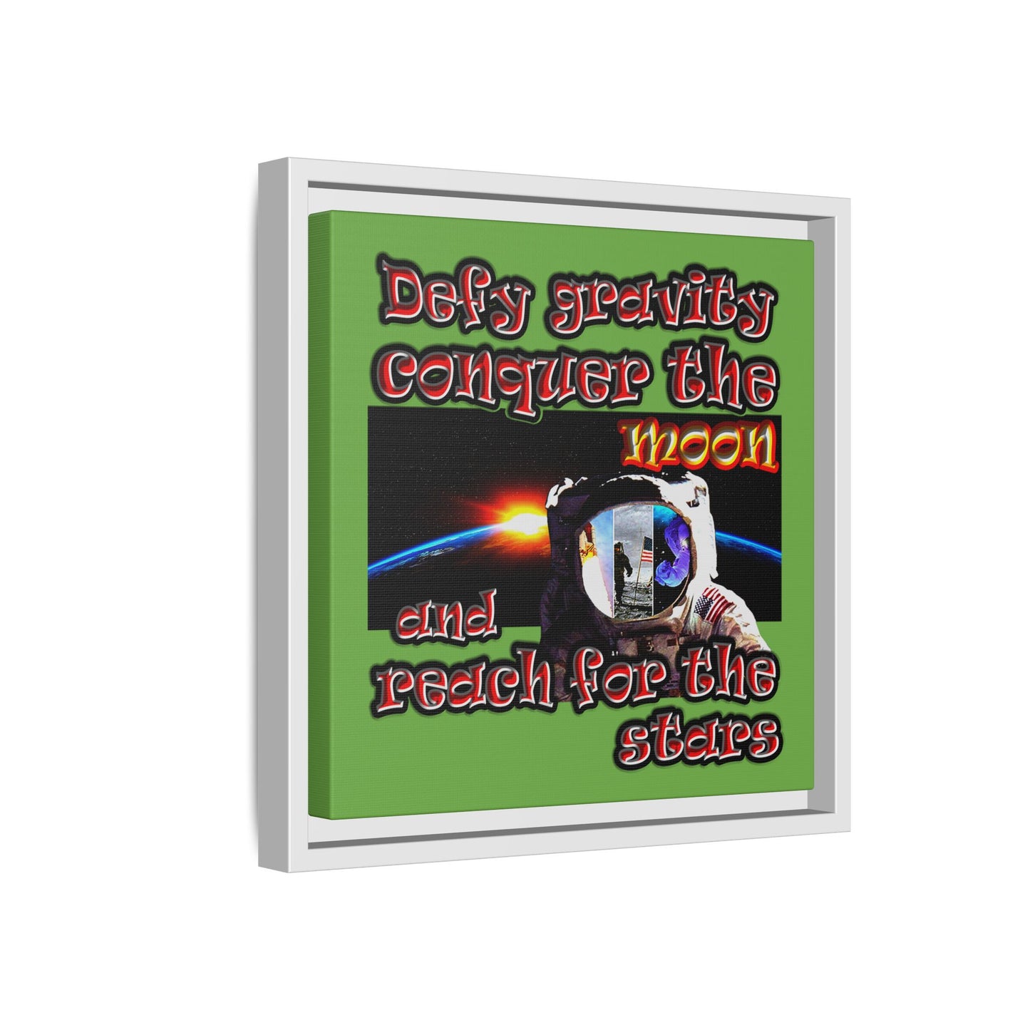 defy conquer reach - framed canvas art (green)
