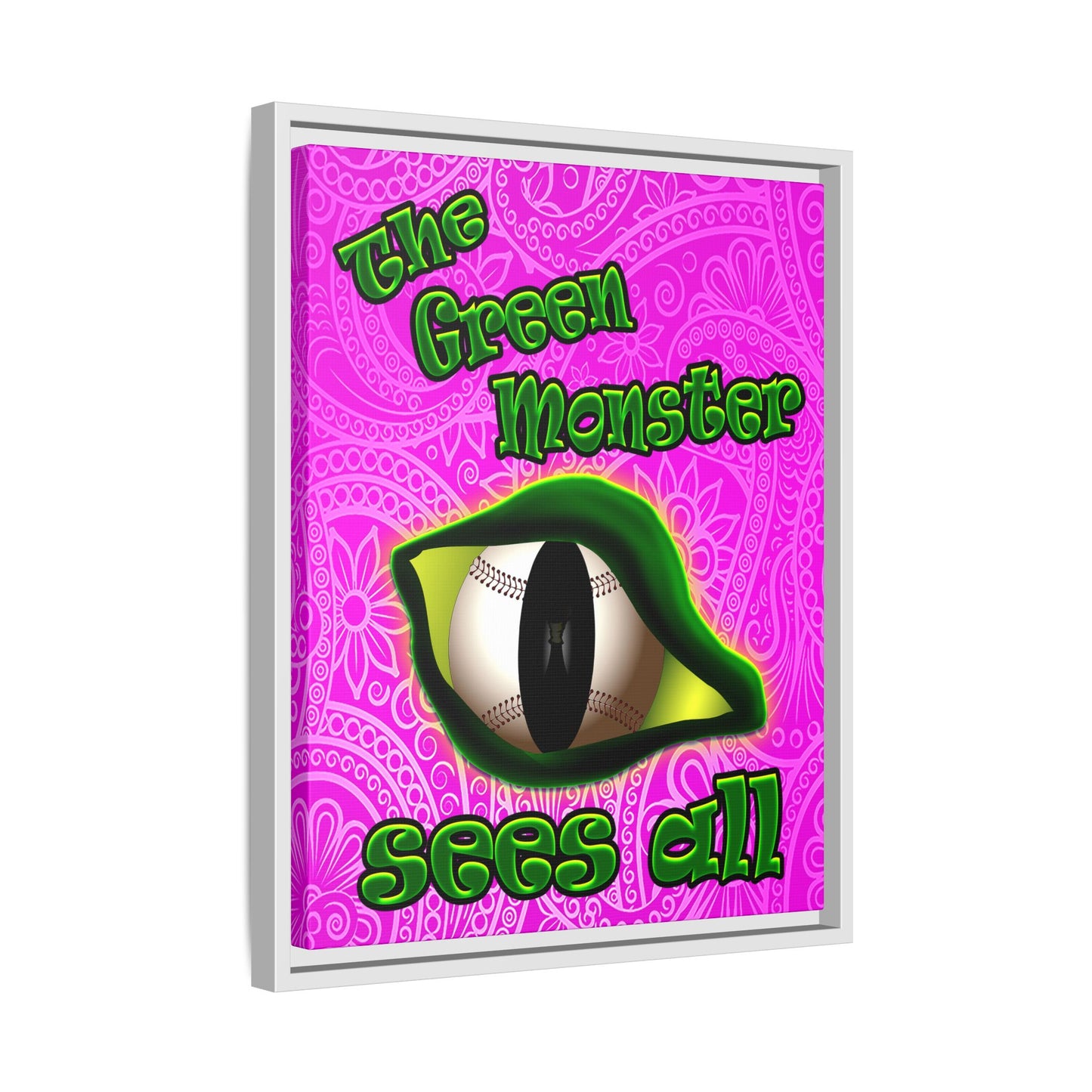 green monster - framed canvas art (pink swirl)