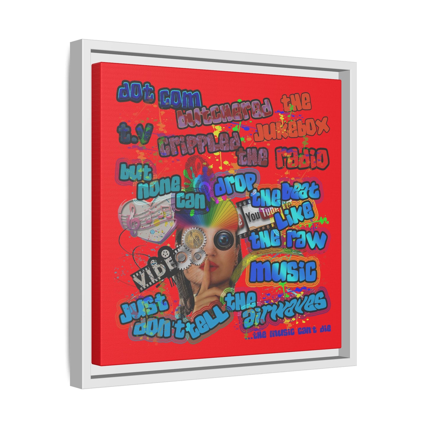 drop the beat - framed canvas art (red)