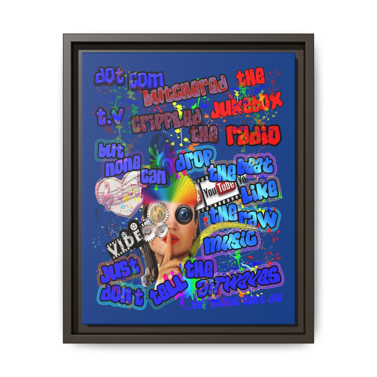drop the beat - framed canvas art (dark blue)