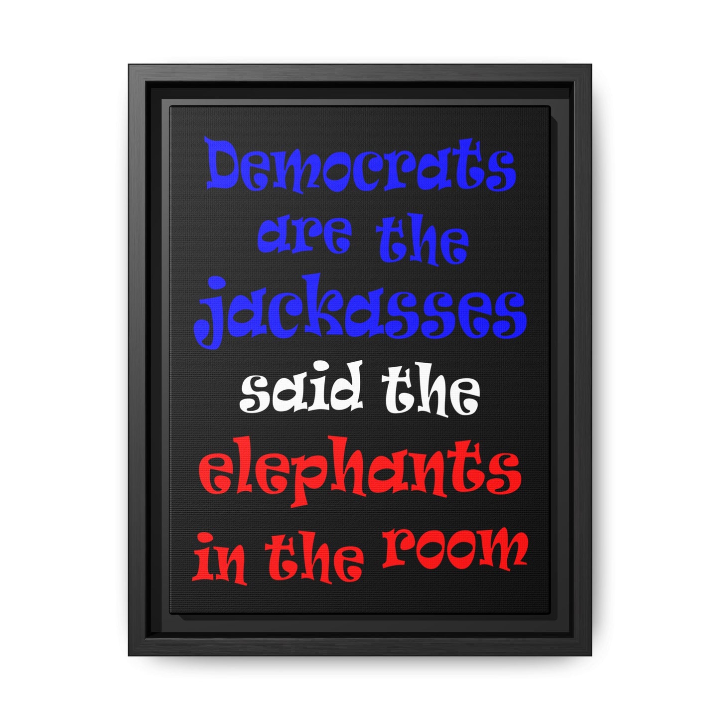 donkeys and elephants - framed canvas art (black)