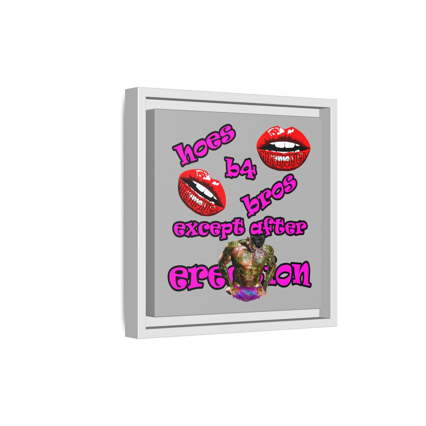 hoes b4 bros - framed canvas art (light grey)