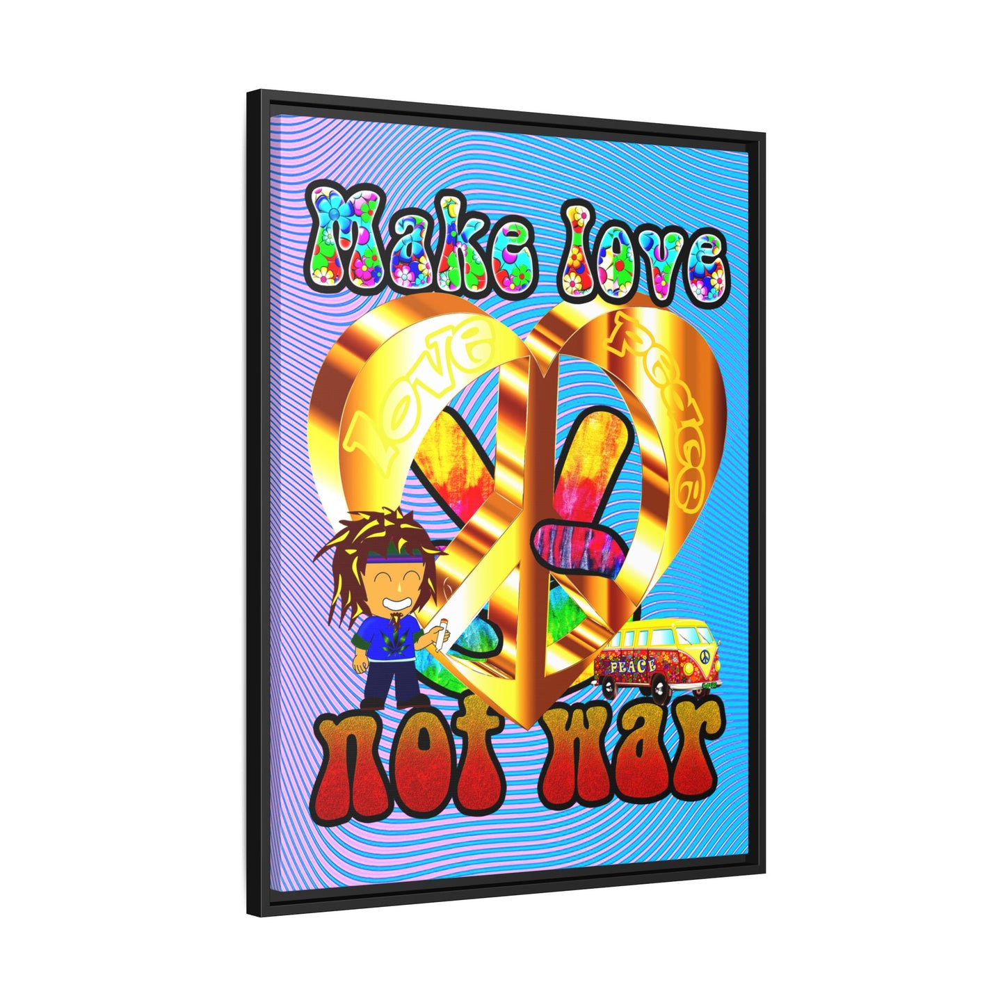 love peace - framed canvas art (light blue-purple wave)