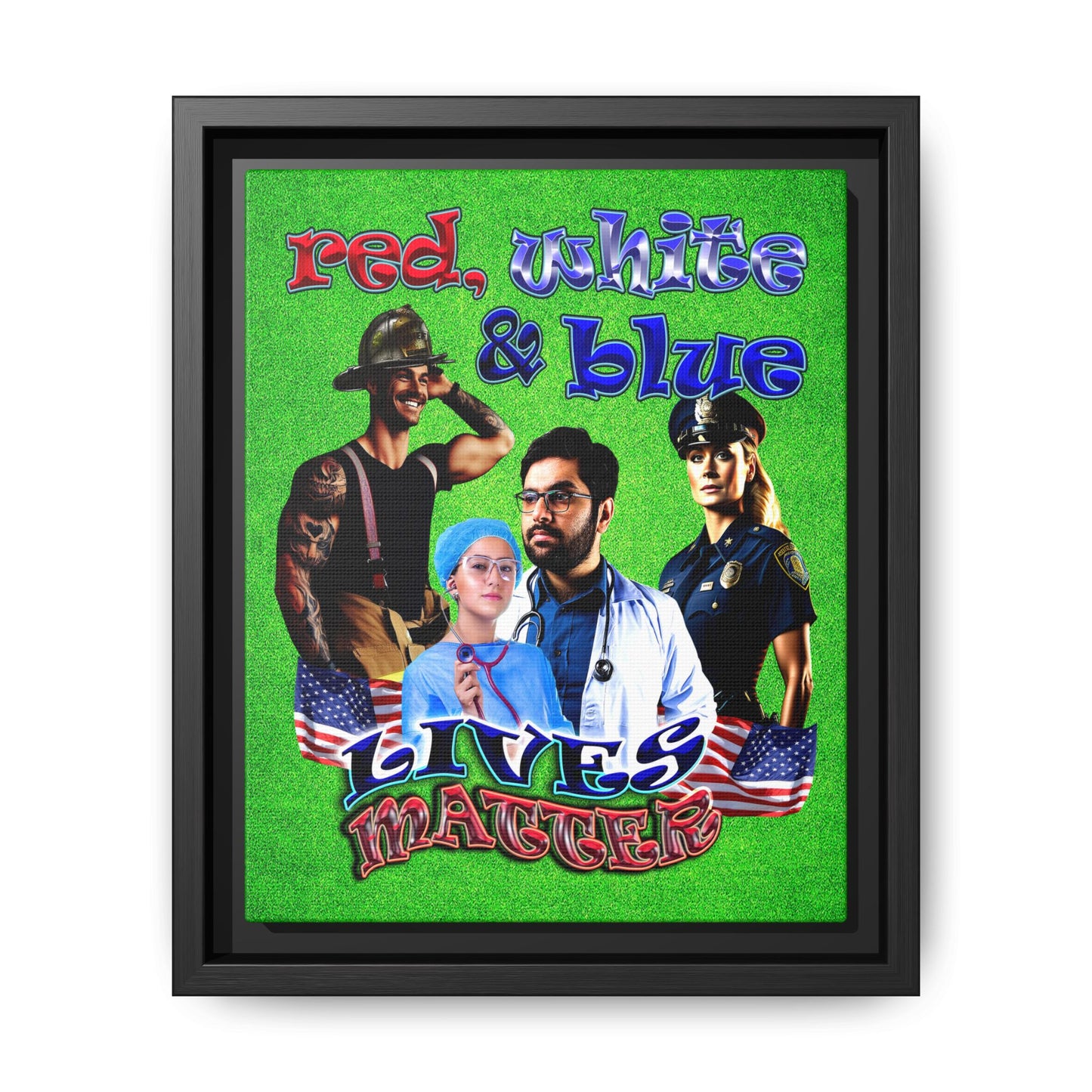 rw&b lives matter - framed canvas art (green turf)