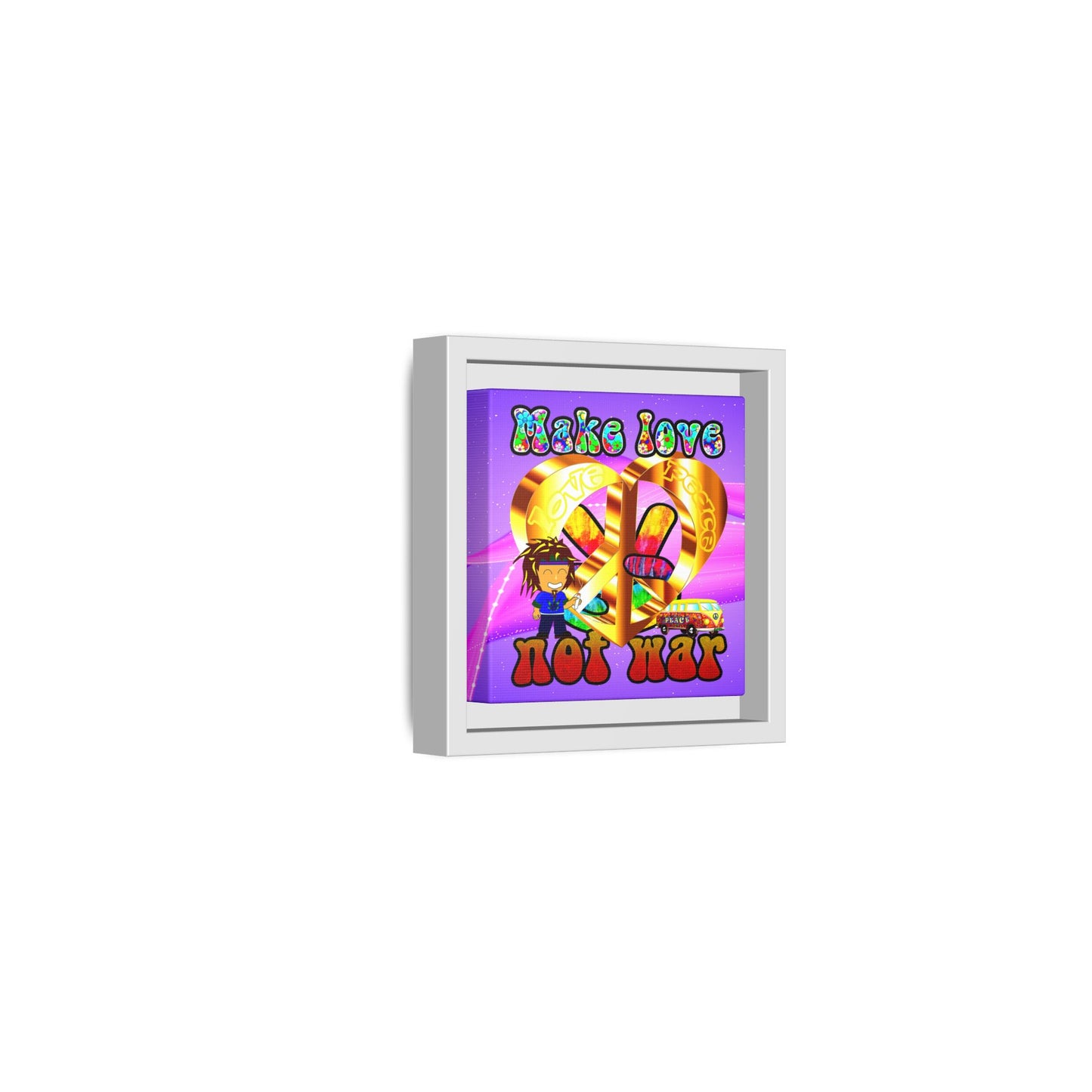 love peace - framed canvas art (purple-pink wave)