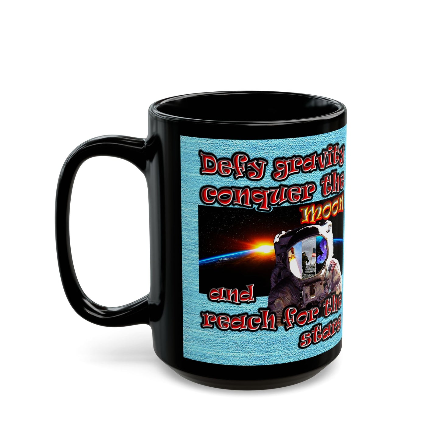 defy conquer reach - Black Mug (faded blue)