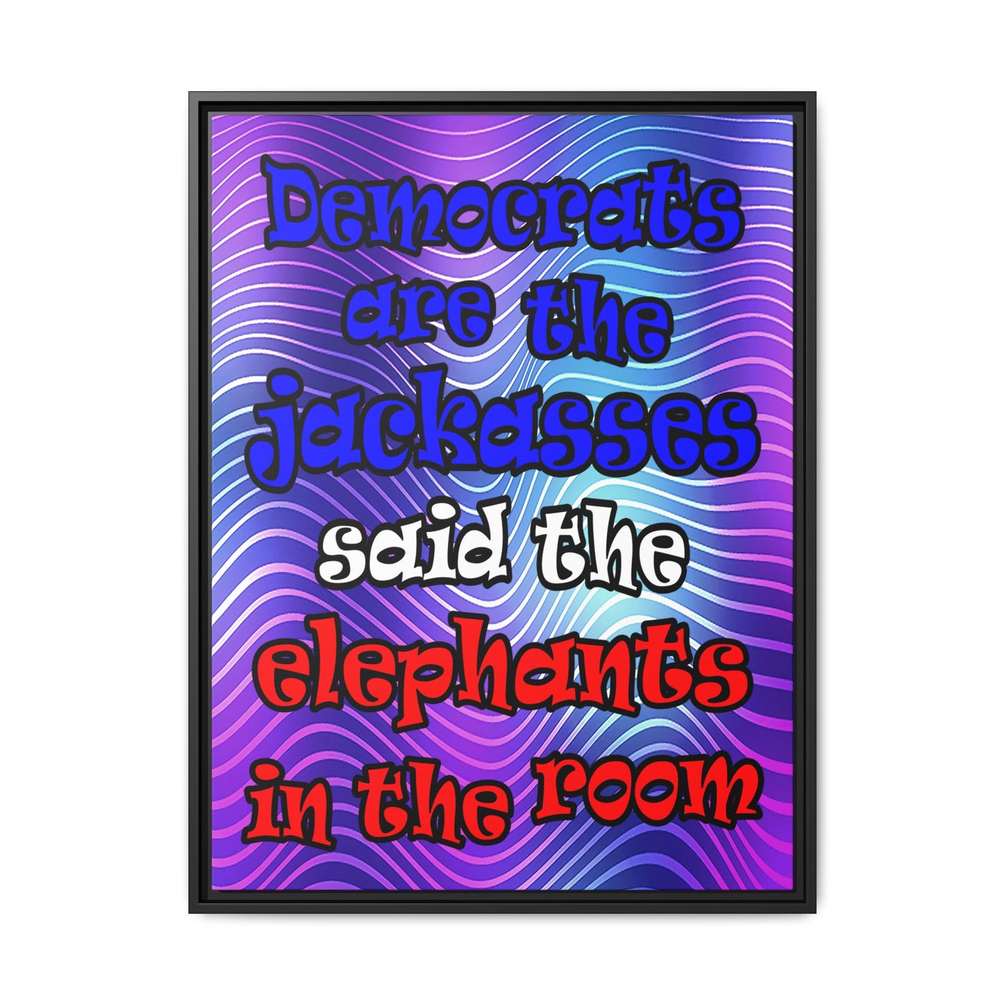 donkeys and elephants - framed canvas art (purple wave)
