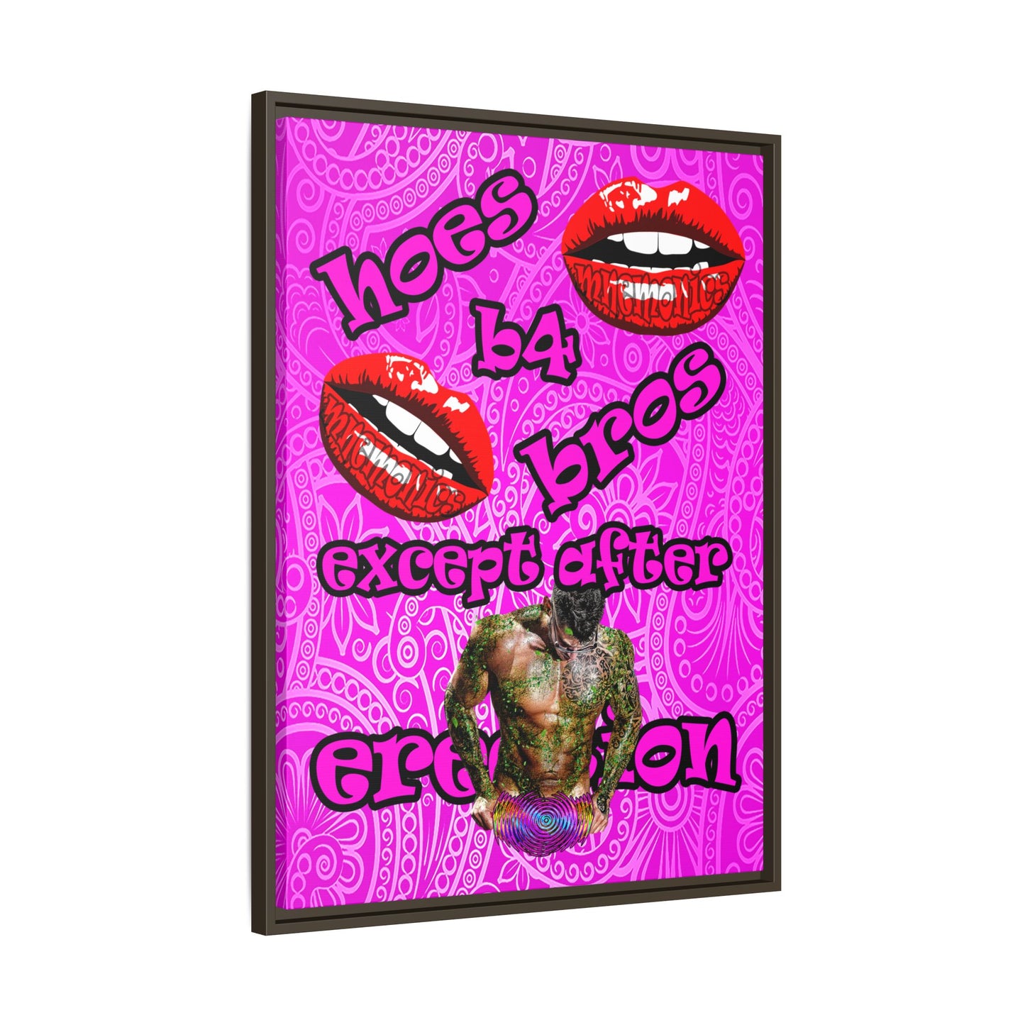 hoes b4 bros - framed canvas art (pink swirl)