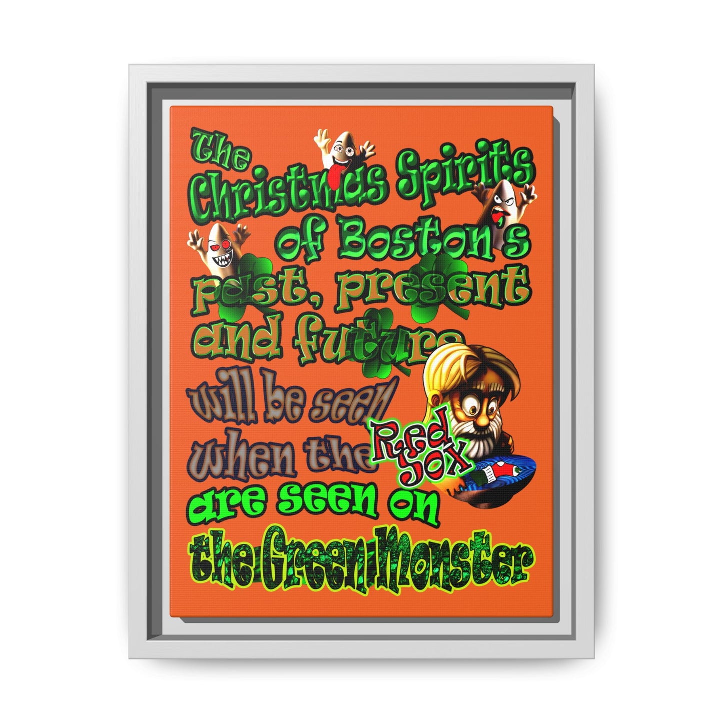 christmas spirits of boston - framed canvas art (orange)