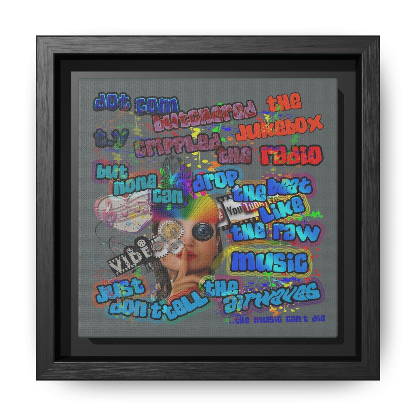 drop the beat - framed canvas art (dark grey)