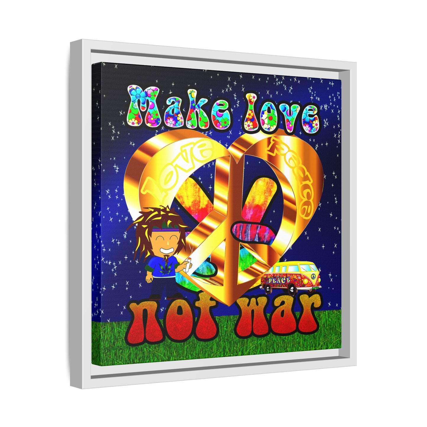 love peace - framed canvas art ('snoops' background)