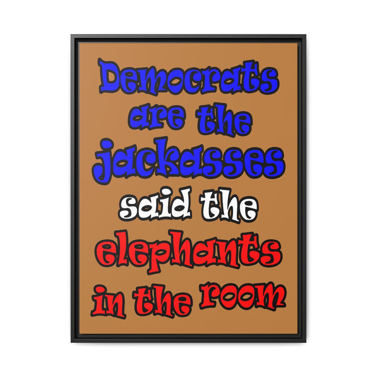 donkeys and elephants - framed canvas art (light brown)