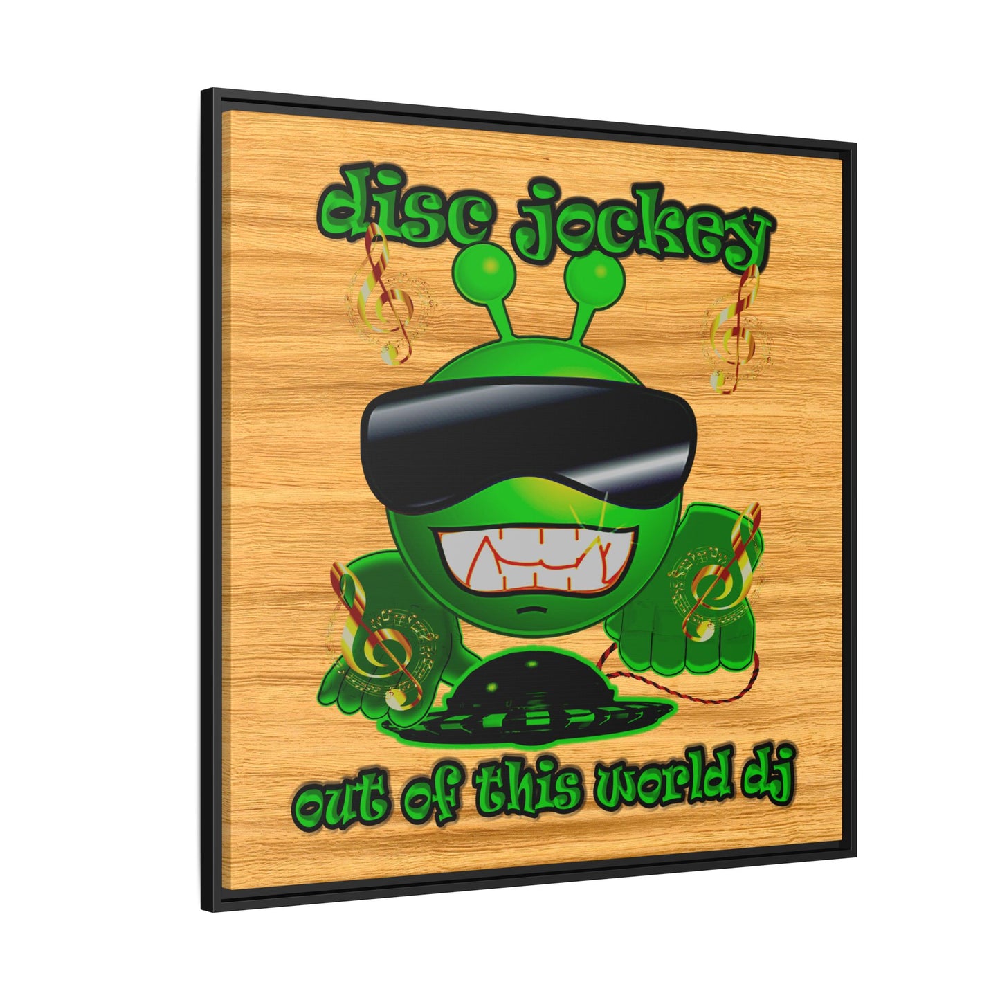 disc jockey - framed canvas art (butterscotch wood finish)