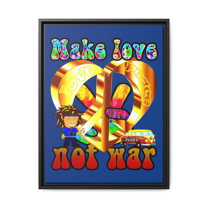 love peace - framed canvas art (dark blue)