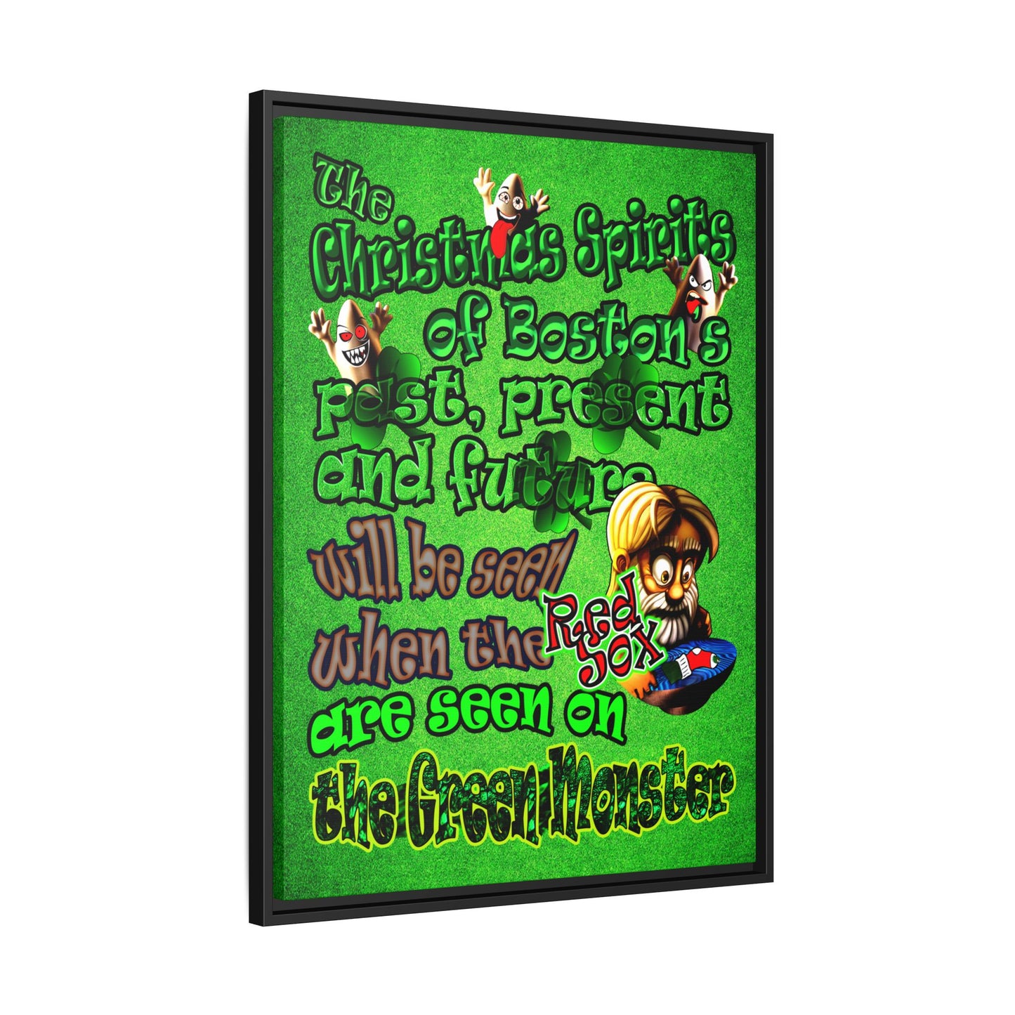 christmas spirits of boston - framed canvas art (green turf)
