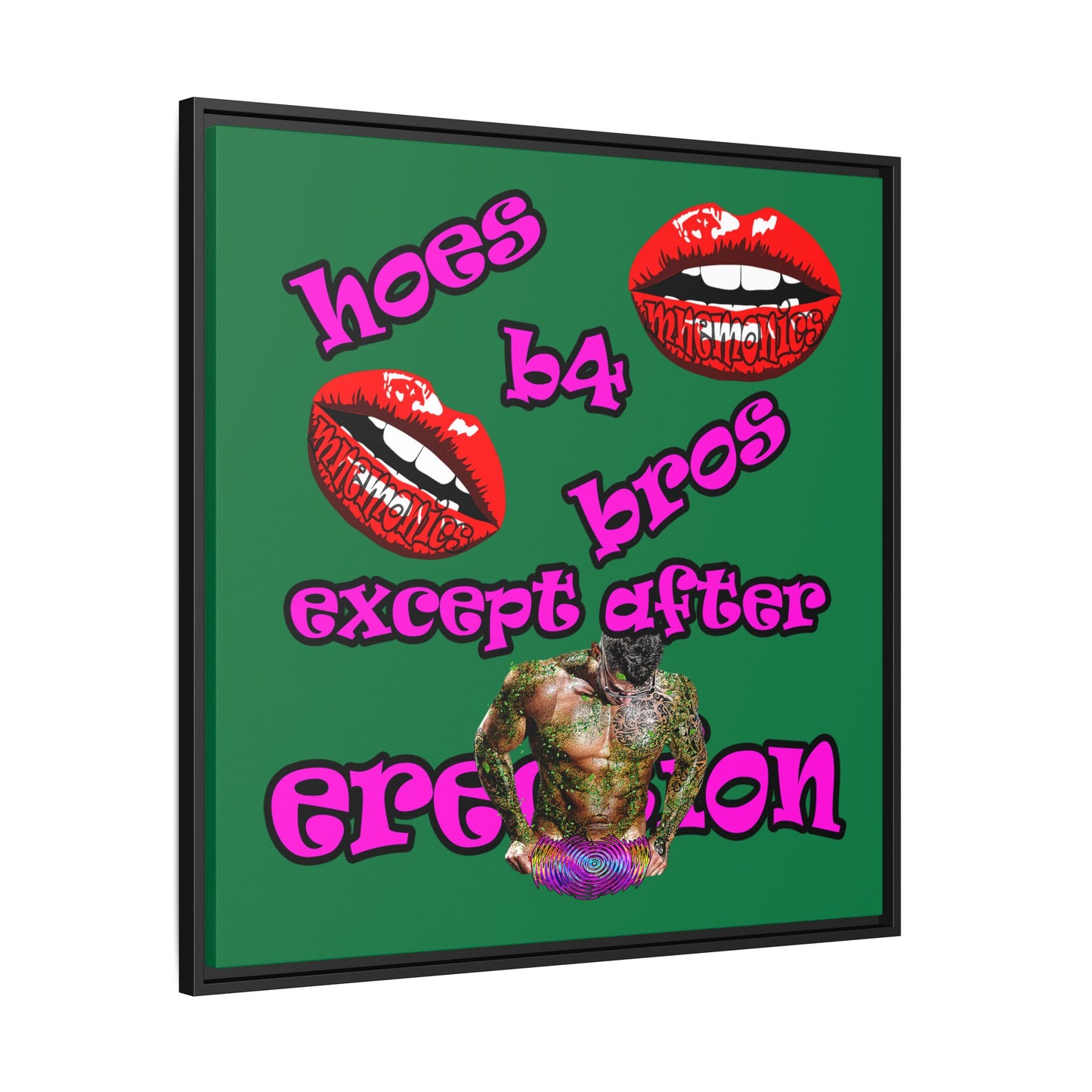 hoes b4 bros - framed canvas art (dark green)